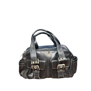 Vintage Michael Kors Black With White Stitching Double Handle Top Zip